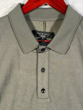 Rag and Bone Polo Shirt Mens XL Olive Green Short Sleeve Knit Tech Stretch Pique